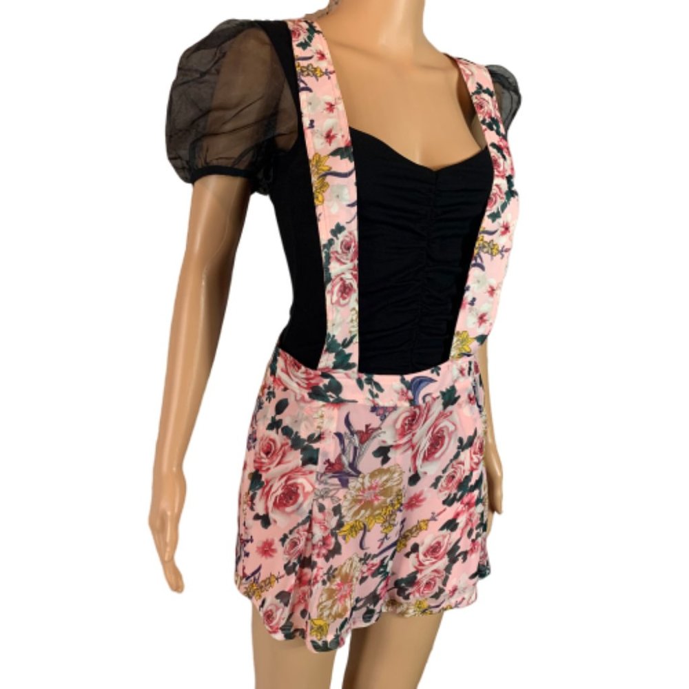 Lauren & Claire Pink Rose Floral Suspender Shorts